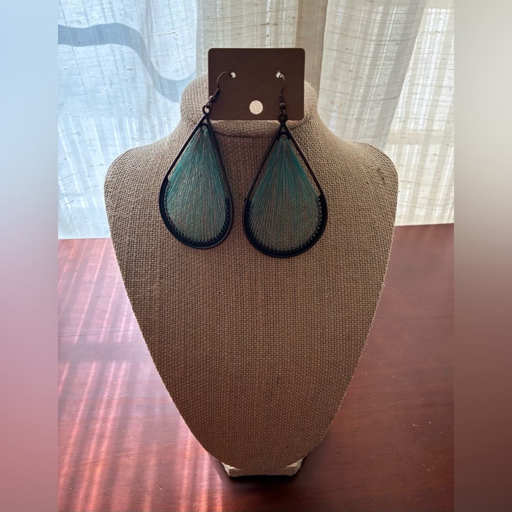 Teardrop Thread Earrings in Teal - Women Jewelry Earrings
